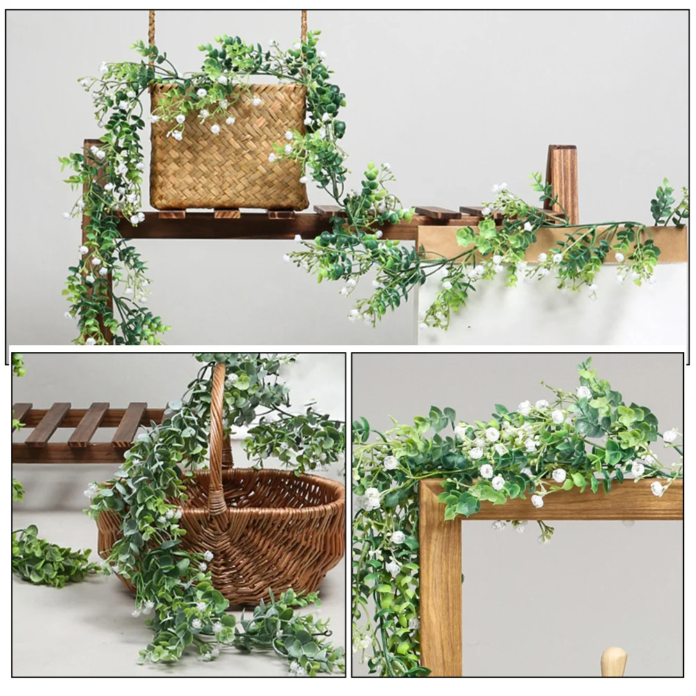 

2Pcs Artificial Eucalyptus Garland Simulation Plant Decor for Wedding Hanging Vine Fake Green Plants Wall Garden Indoor Outdoor
