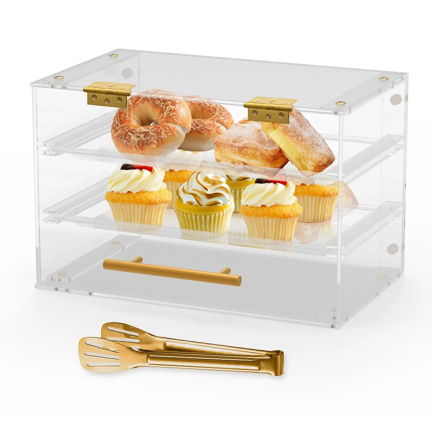 Bakery Display Case Countertop, Pastry Display Case With Serving Tong Commercial Clear Acrylic Bread Box Display Case With