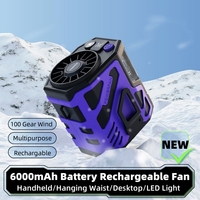 Large Capacity 6000mAh Battery Portable Waist Fan USB Hand Fan Rechargeable Outdoor Hiking Traveling Mini Air Conditioning Fan