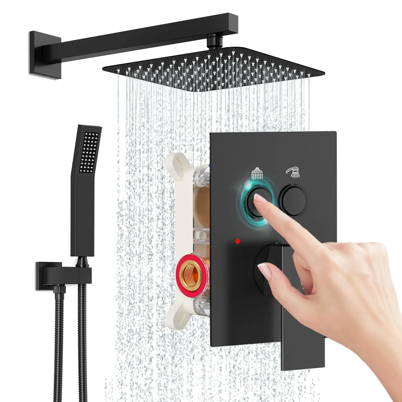 Matte Black Push Button Wall Mounted 10 Inch Rain Shower Head High Pressure Shower Panel Wall Shower Sets