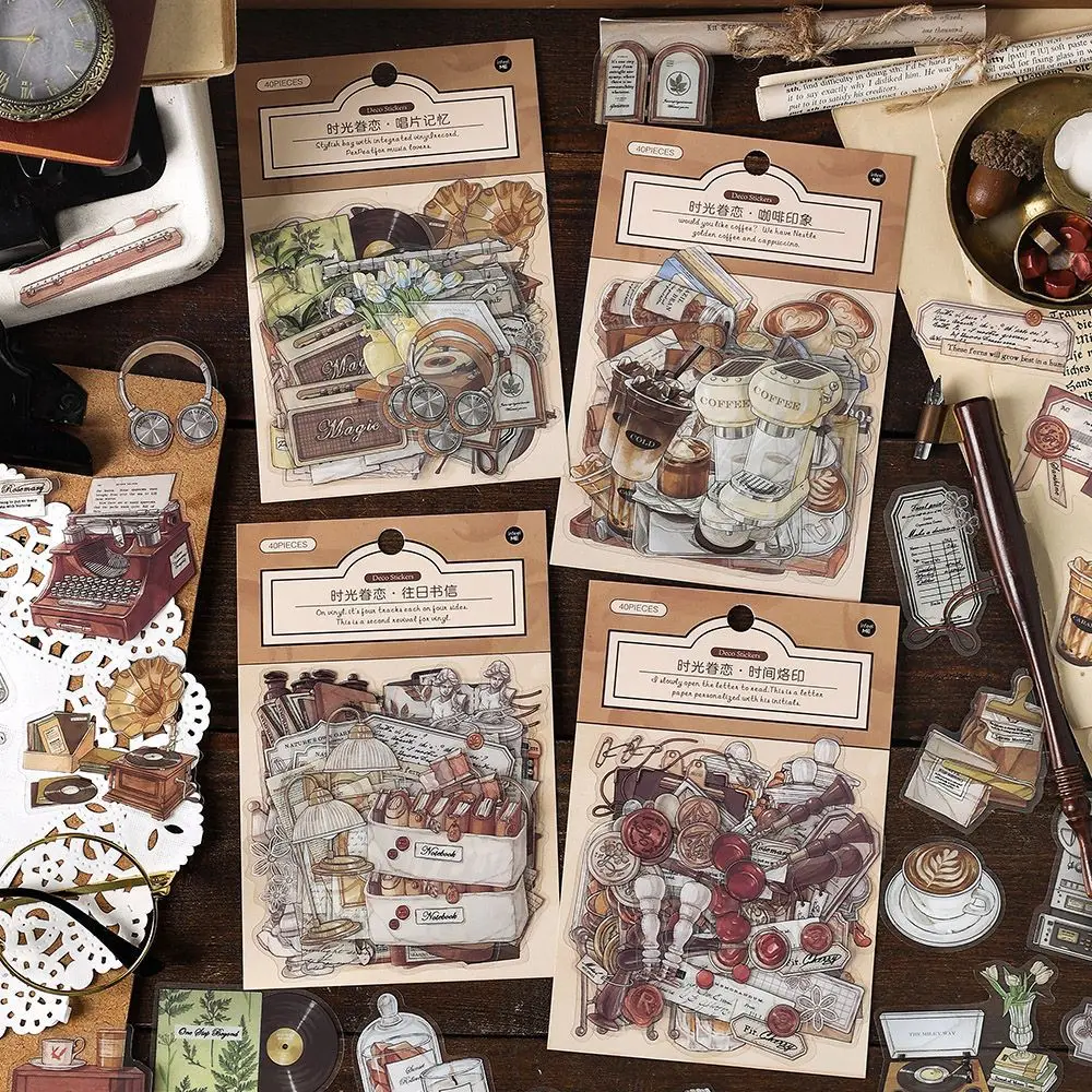 Card Lover 40 Pcs [Coffee Impression Series] Aesthetics Journal Stickers Waterproof Paper Scrapbooking Material Scrapbook Kit