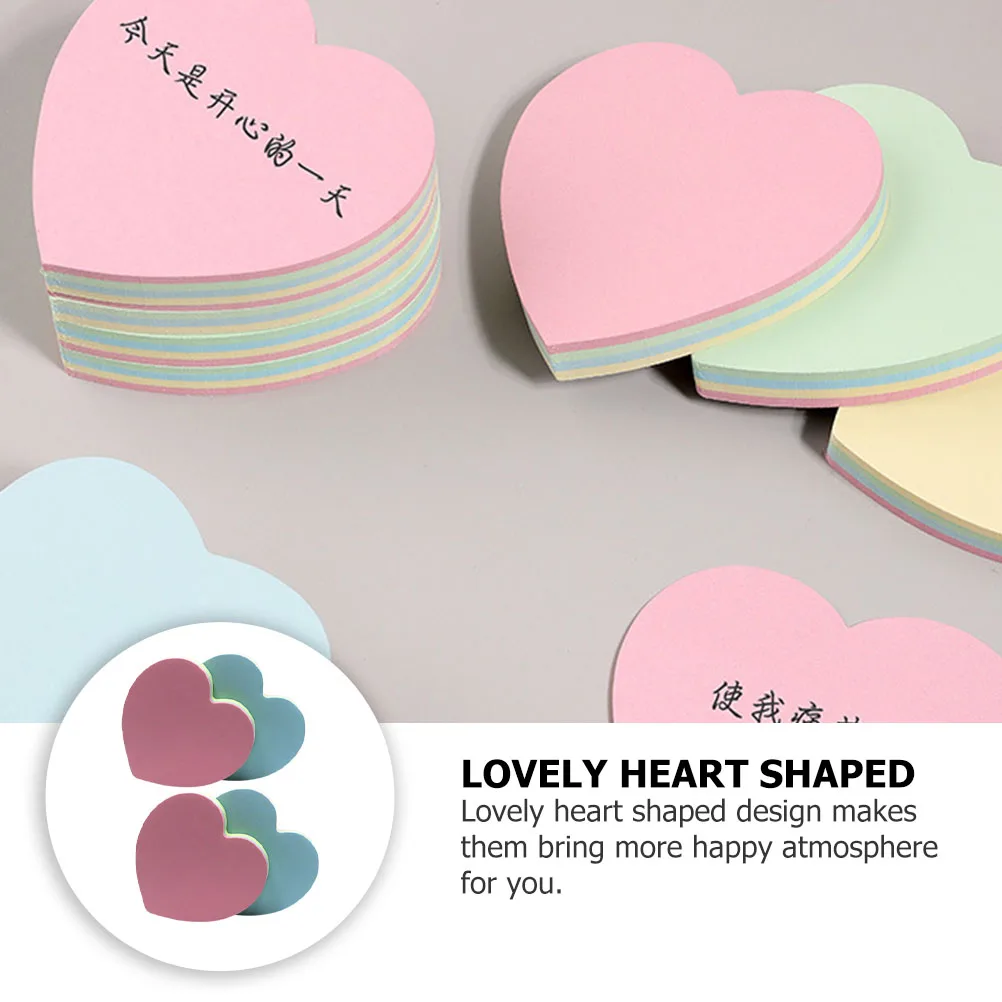 

4pcs Heart Shaped Memo Notes Premium Sticky Writing Pads Portable Office Self-Adhesive Note Stickers Creative Removable Paper