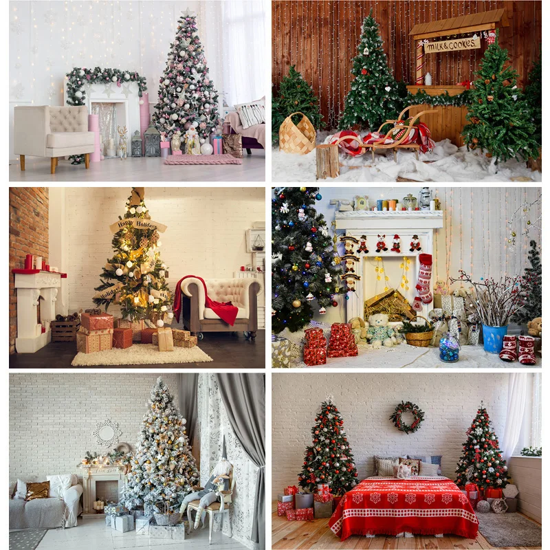 

Christmas Backdrops Fireplace Tree Winter Baby Photography Background For Photo Studio Photophone DHY-02
