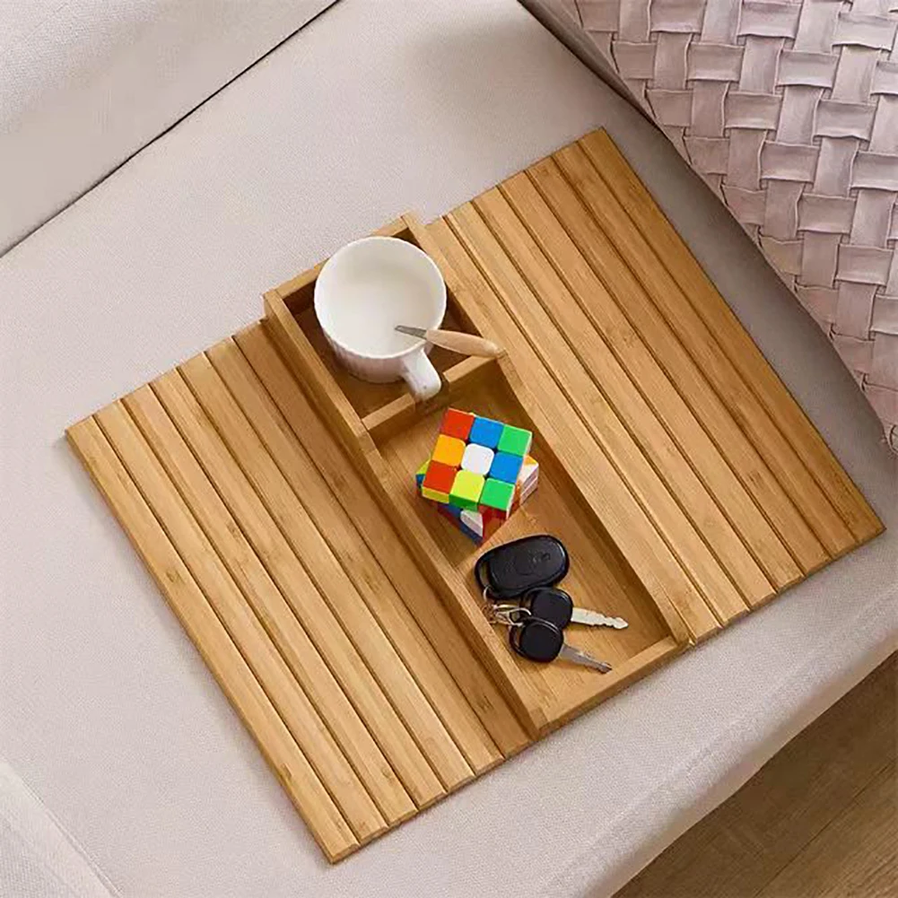 3 In 1 Sofa Arm Tray Home Storage Portable Armrest With Cup Holder Phone Tablet Stand Wooden Anti-Slip Couch for Remote Snacks