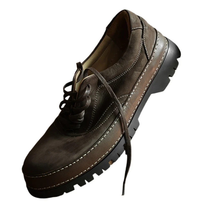 

Casual Sports Shoes Men British Retro Fashion Low Top Handmade Genuine Leather Breathable Work Oxfords Male Thick Sole Sneakers
