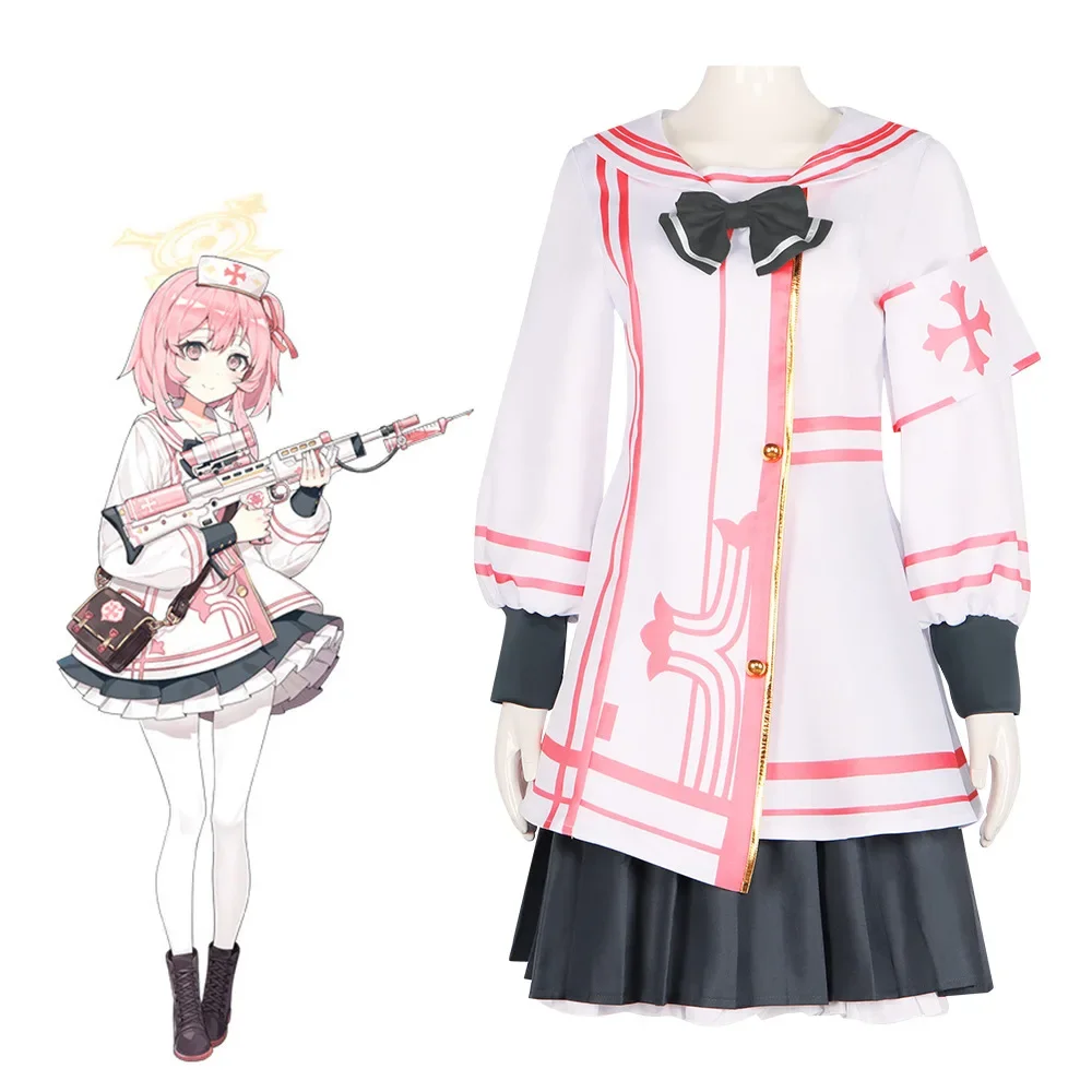 Game Blue Archive Sumi Serina Cosplay Costume Halloween Nurse Role Play Women Girls White Pink Coat Black Skirt Pants Full Suit