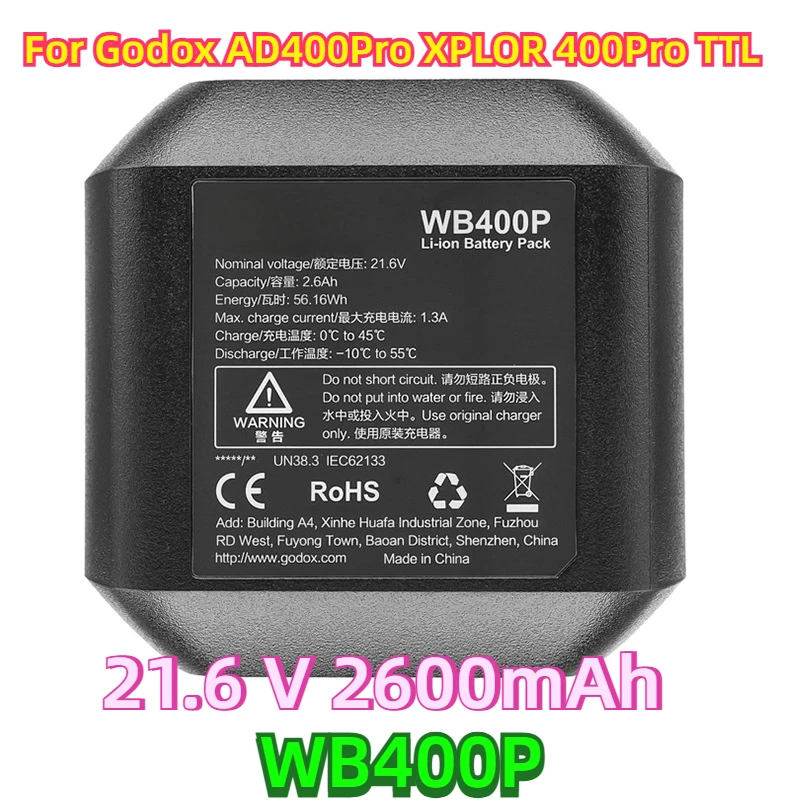 For Godox AD400Pro XPLOR 400Pro TTL WB400P 21.6 V 2600mAh Rechargeable Lithium-Ion Battery Pack FoFit