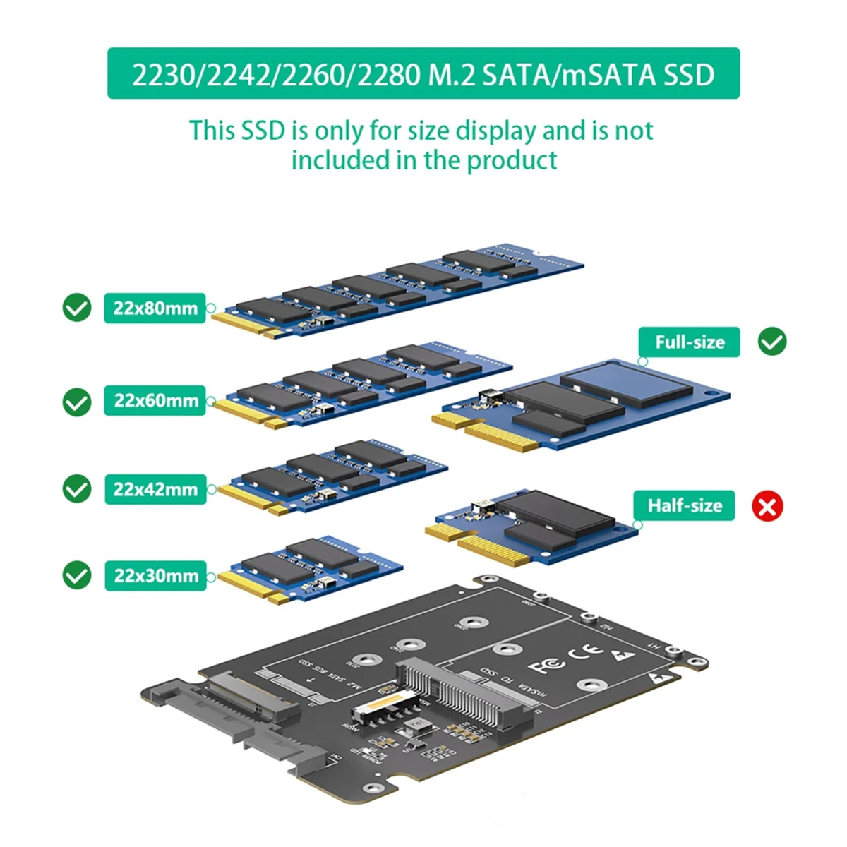 Adaptador 2 en 1 combinado M.2 NGFF Key B y MSATA SSD a 2,5 SATA3 con carcasa de plástico SSD