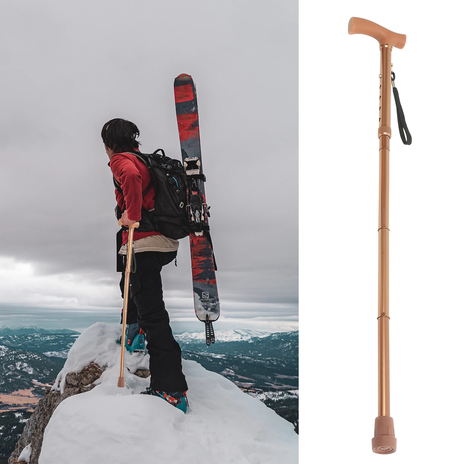 

Folding Walking Cane Lightweight Adjustable Aluminum Hiking Stick Daily Life Support Ergonomic H Non Slip Rubber Foot