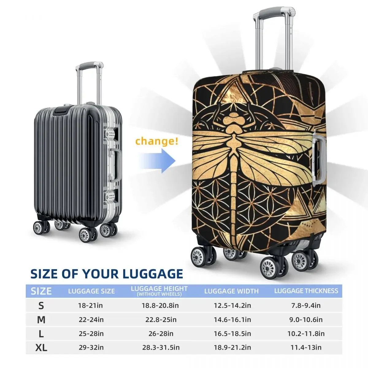 Dragonfly Geometric Vintage Print Luggage Protective Dust Covers Elastic Waterproof 18-32inch Suitcase Cover Travel Accessories