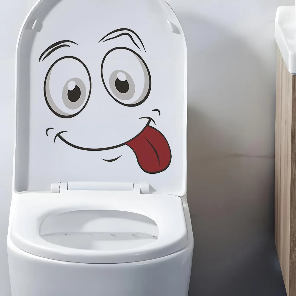 1 Stück Kreative Lustige Badezimmer-Aufkleber Toiletten-Aufkleber Wandaufkleber Badezimmer-Dekoration Niedliche Cartoon-Expressions-Toiletten-Aufkleber Kunst-Dekor – Detail 9