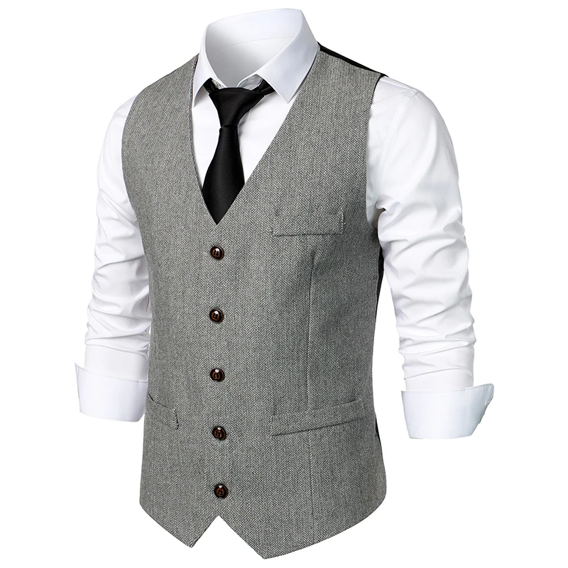 Mens Vest Slim Fit Sleeveless Wool Tweed Waistcoat Men Double Breasted Herringbone Tweed Vest Men Business Casual Gilet Men XXL