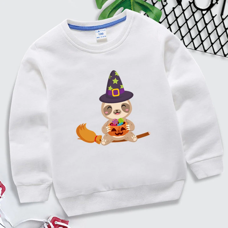 

Witch Sloth Pumpkin Print Children Sweatshirt Autumn Kids Long Sleeve Pullover Girl Boy Cartoon Halloween Hoodie Kids Clothes