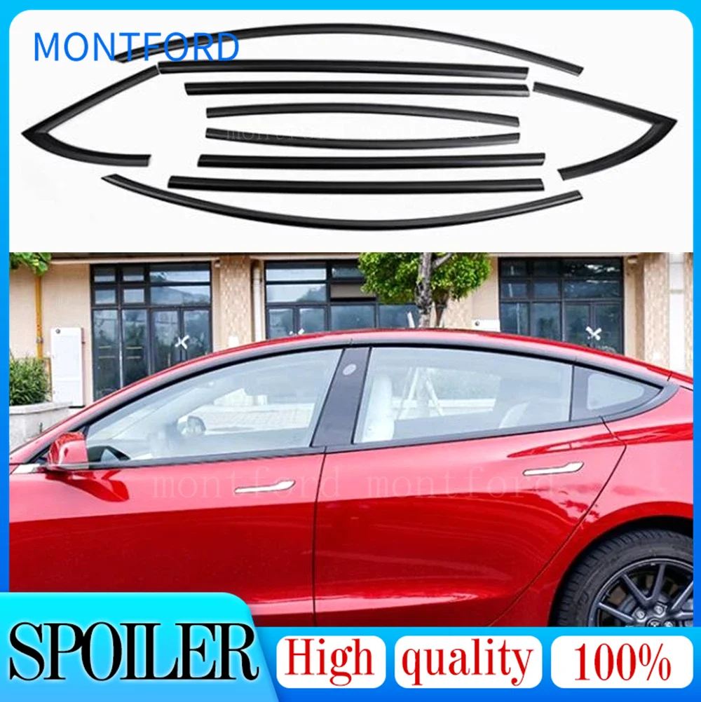 

Car Accessories For Tesla Model Y 3 2017-2023 steel Chrome black Carbon Exterior Window Molding Strip Sill side Cover Trim 10pcs