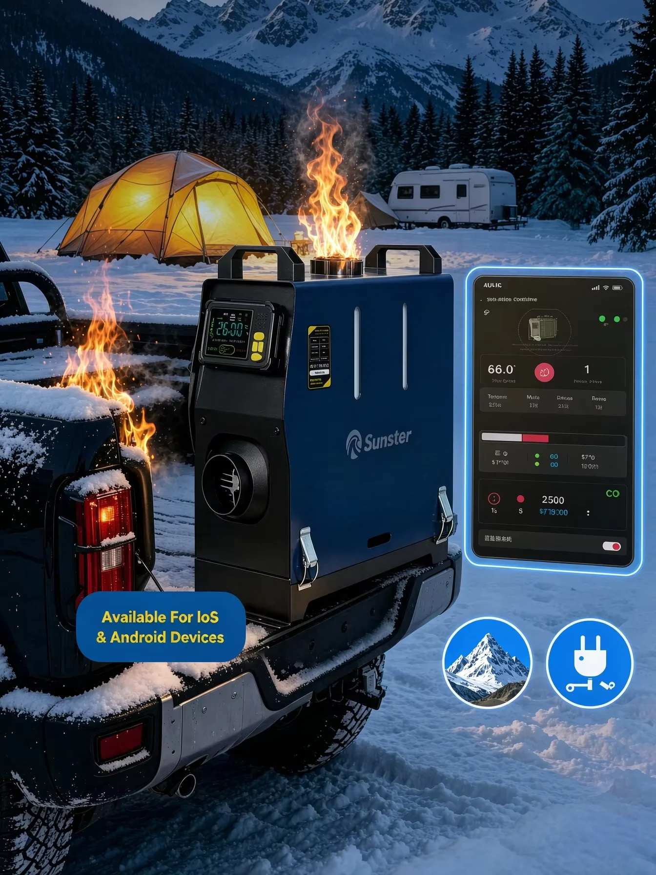 Sunster 8KW 12V Vertikale All-in-One Diesel-Standheizung mit Bluetooth & Fernbedienung über große Distanz, Funktioniert bei -40 ℃   für Wohnmobile, Lkw, Transporter, PKW und Boote