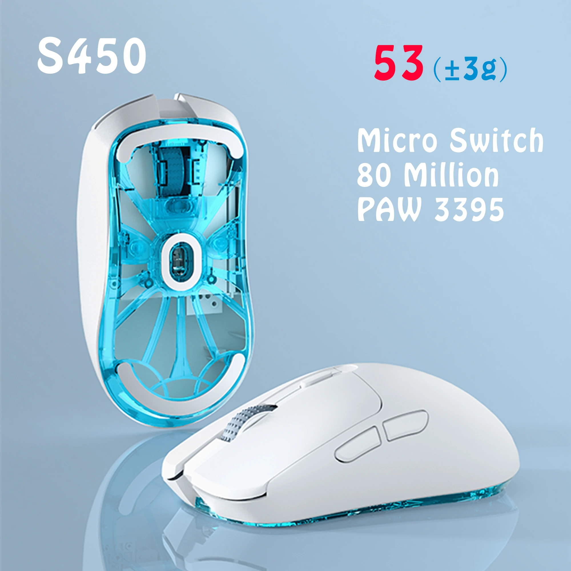 PHYLINA S450 Bluetooth Wireless Mouse 2-mode Lightweight 2.4G USB Wired PAW3395 Programmable Buttons SCGO/LOL/CF Gamer Mice PC