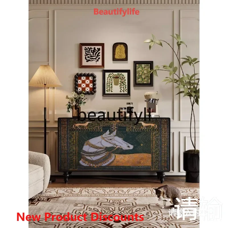 

DD45 French retro living room solid wood six-bucket cabinet against the wall storage cabinet bedside entrance decorative cabinet