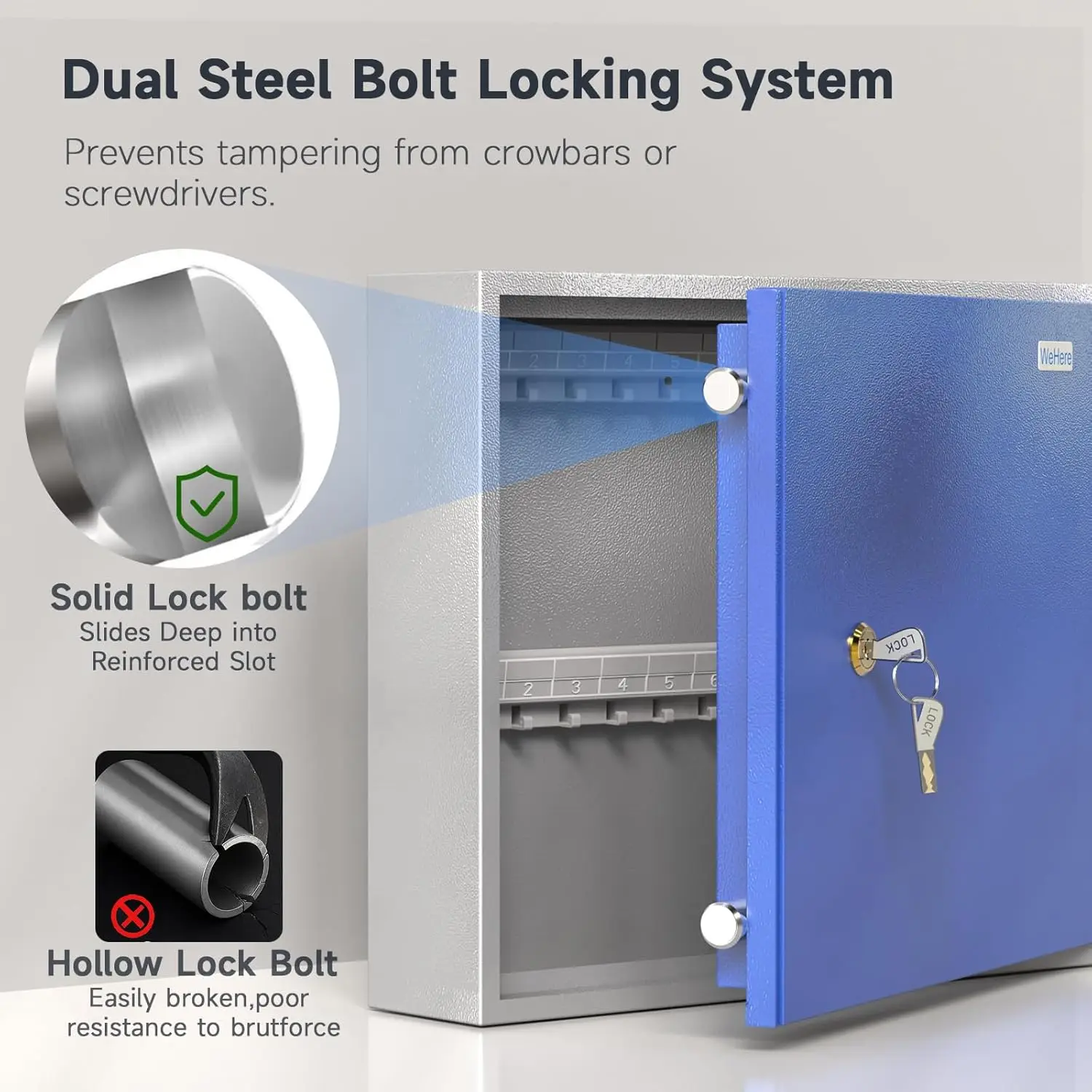 WeHere 40 Key Box Wall Mount,Metal Locking Key Cabinet Organizer with Key Tags Key Safe Security Storage Lockbox Holder