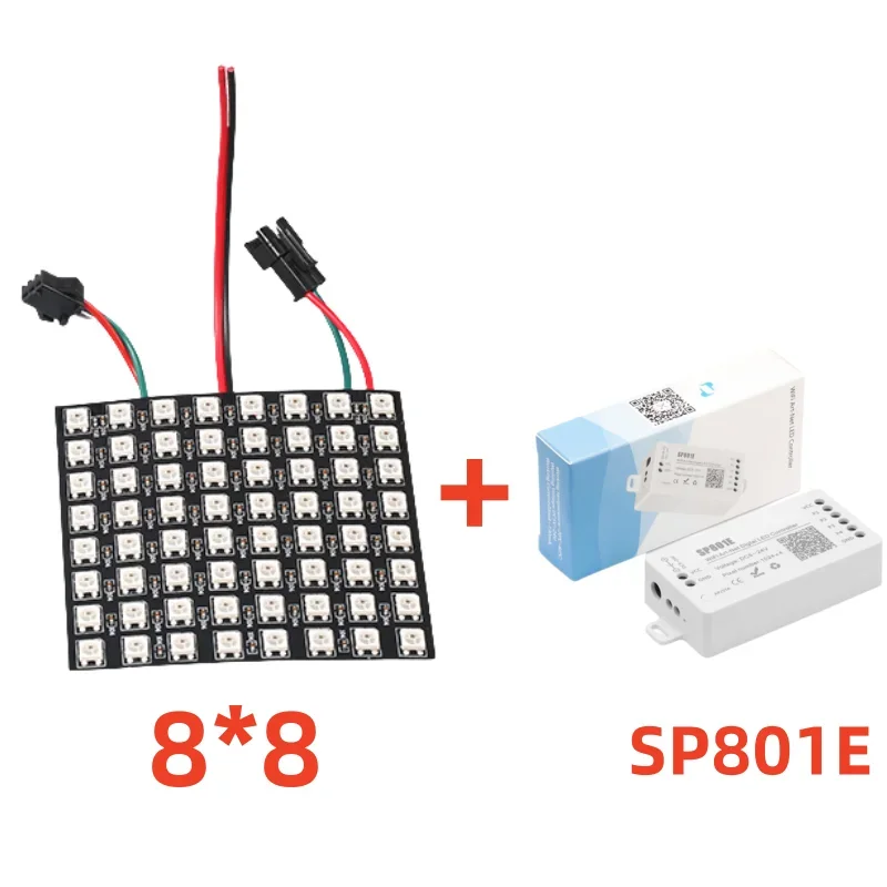 DC5V WS2812B RGB LED Pixel Panel Light 8x8 16x16 8x32 Digital Flexible Screen Individually Addressable SP801E Led Controller Kit
