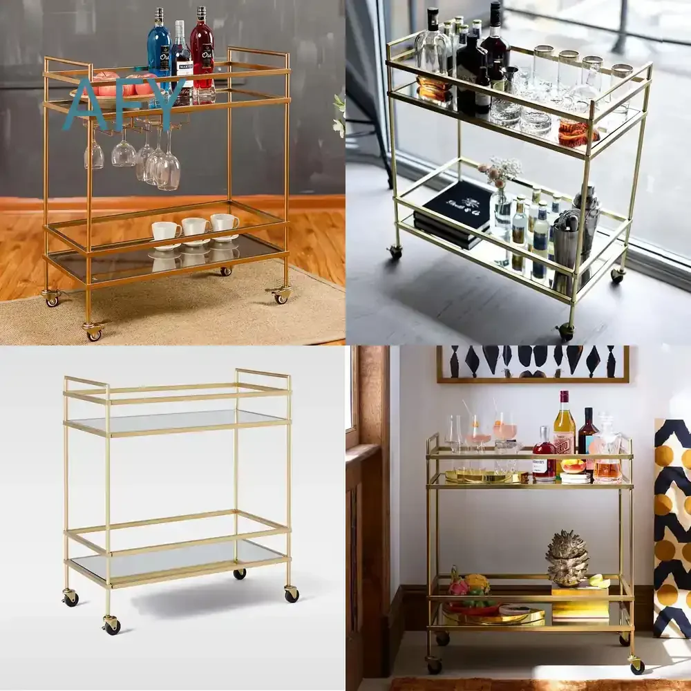 Nordic Wrought Iron Dining Cart Rack for Kitchen Bathroom Hotel Home Beauty Club Bar Sidecar Hand Push Utility Trolley