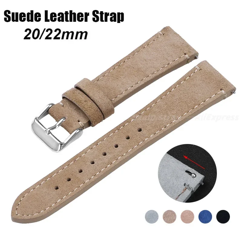 Soft Suede Leather Watch Band 20mm 22mm Blue Brown Cowhide Straps for Omega for Seiko Quick Release Wristband Watch Accessories