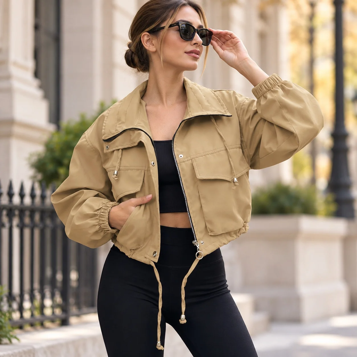 Zipper Pockets Coat with Loose Fit Regular Length Elegant Commuter Style No Pattern Three Dimensional Cutting Women Jacket