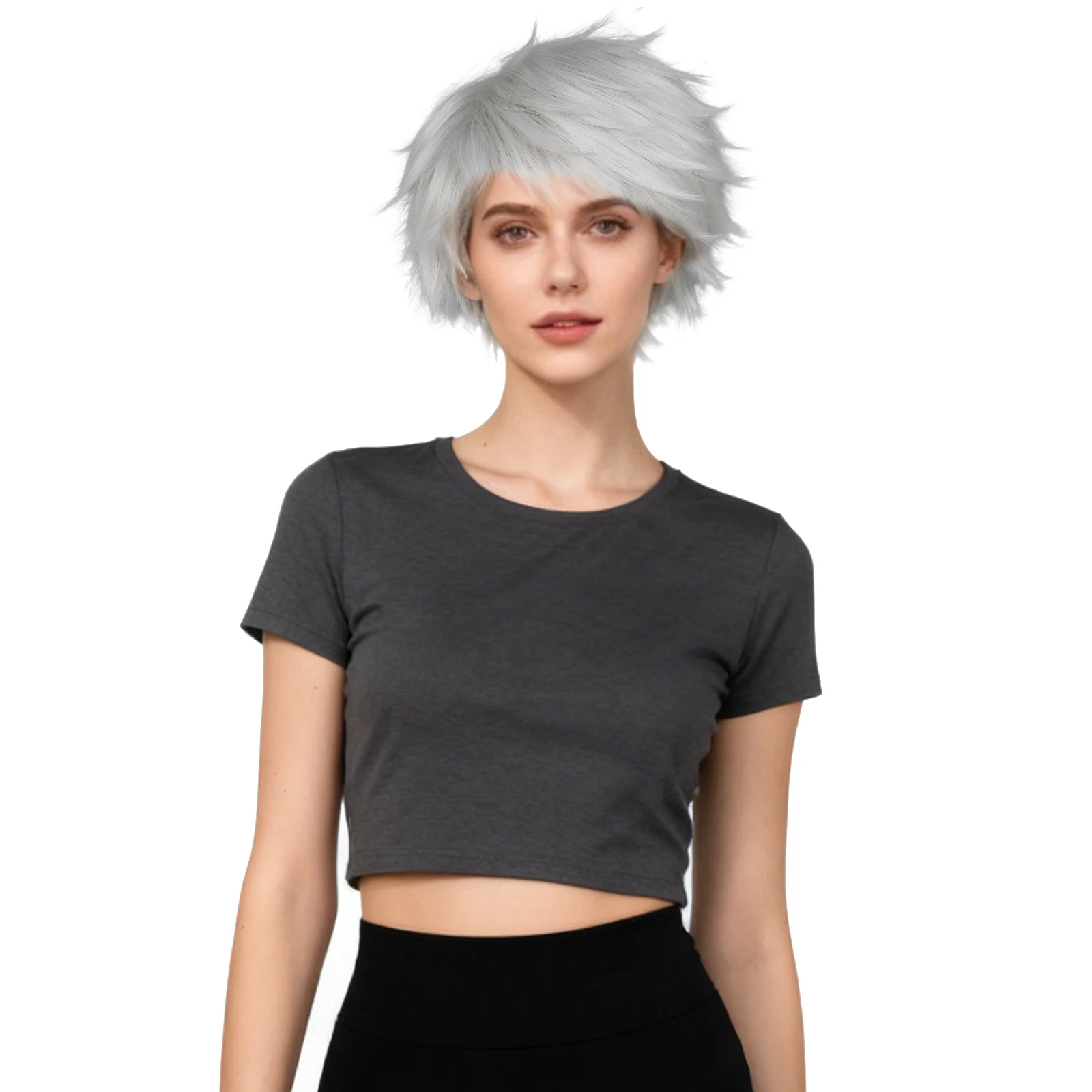 

Fluffy Silver Short Anime Wig Spiky Layered Style for Cosplay, Silvery-Gray Synthetic Hair, for Character Costumes Themed Events