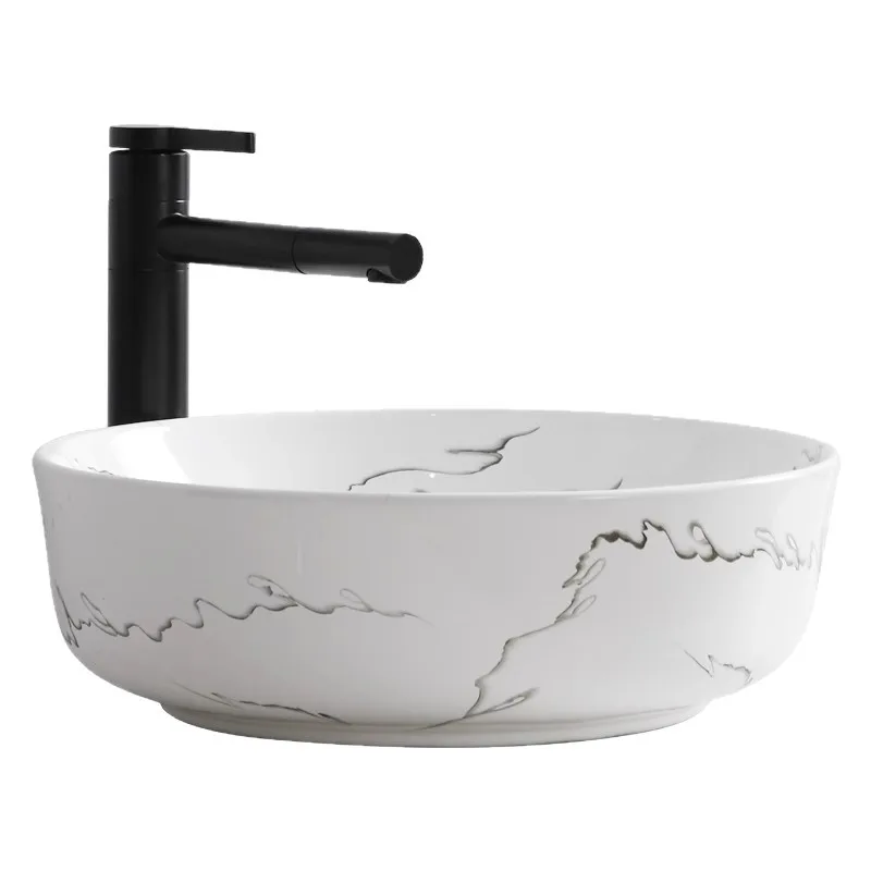 

New ceramic square table basin, Nordic round artist household wash basin, bathroom simple and light luxury