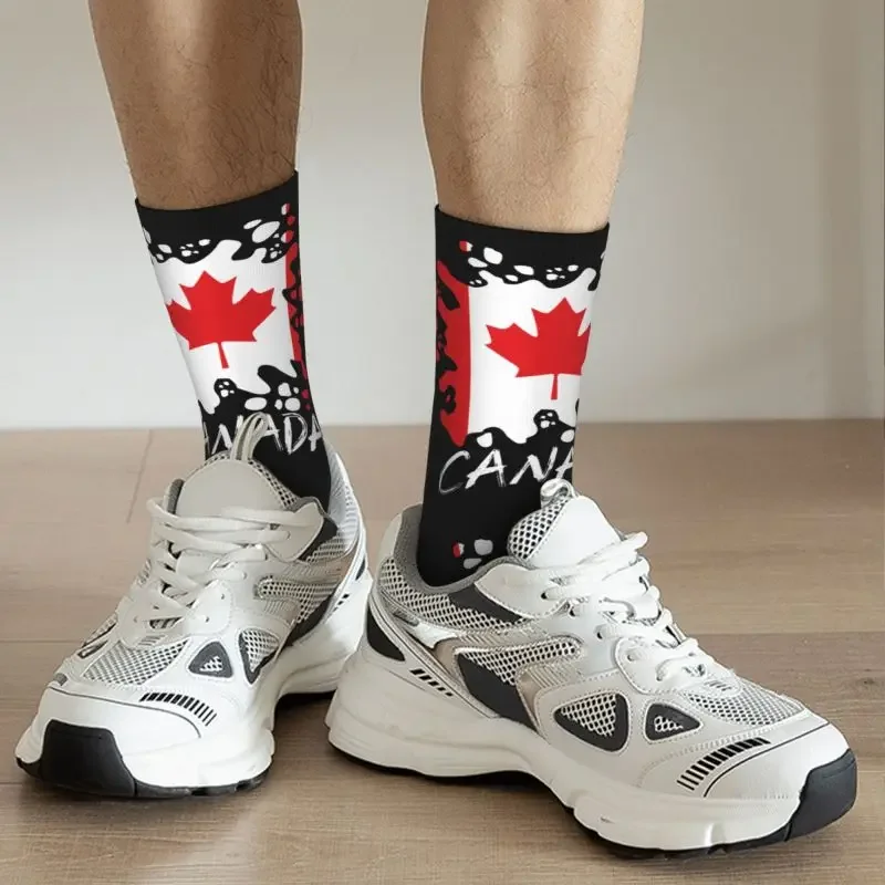 Homens e mulheres da bandeira canadense Splat Crew Socks, elástico, retro, impressão divertida, verão, outono, inverno, Y2K