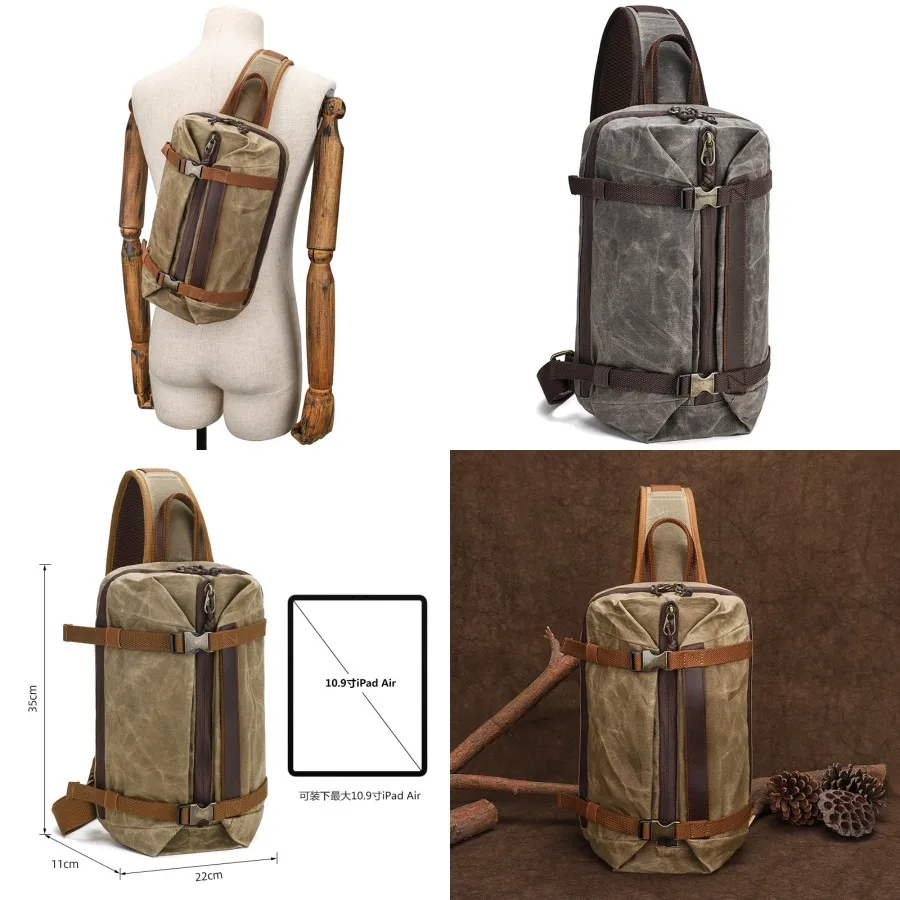 

【New style】- men's canvas chest bag new retro large-capacity single-shoulder -body bag multifunctional fashionable small chest