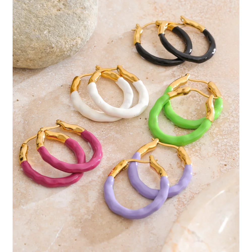 Yhpup Multi-Color Round Y2K Hoop Earrings Golden PVD Stainless Steel High Quality Waterproof Jewelry for 2026 Spring Summer Gift