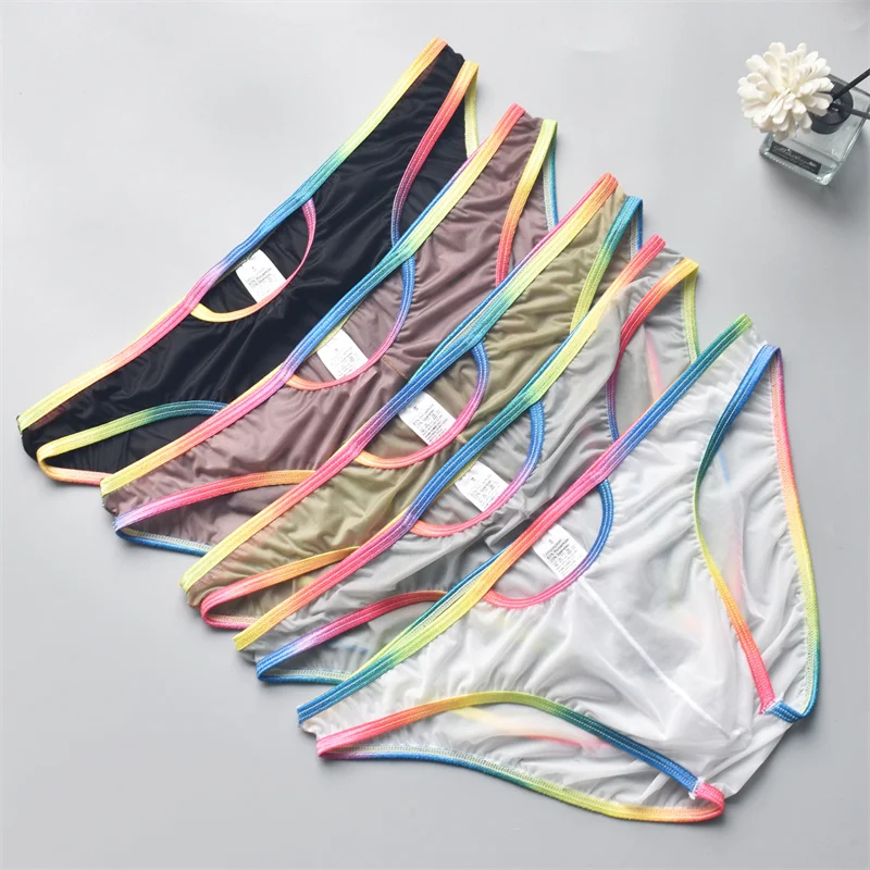 5PCS Sexy Underwear Small Briefs Ultra-thin Mesh Soft Breathable Perspective Transparent Men's Funny Underpants Sissy Panties