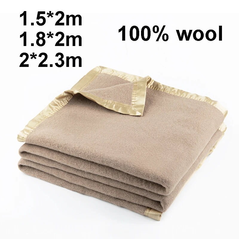 100% Wool Blankets 1.5*2/1.8*2/2*2.3m Warm Comforter Beige Fine Wool Blanket For Winter Adult Children Camping Dormitory Bedding