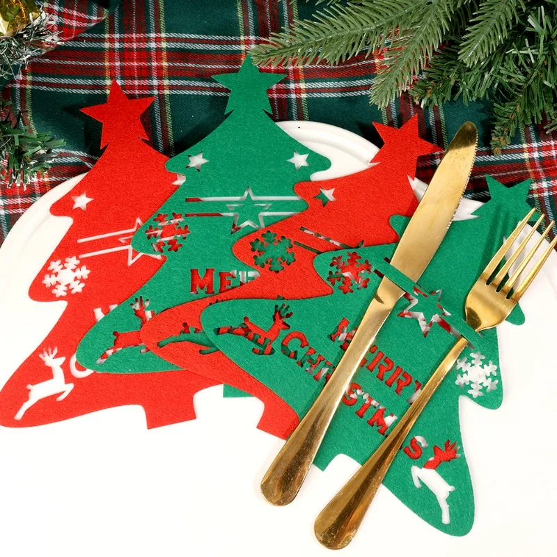 3/30PCS Christmas Cutlery Covers Xmas Tree Felt Knife Fork Set Holder Tableware Holder Mats New Year Christmas Party Decoration