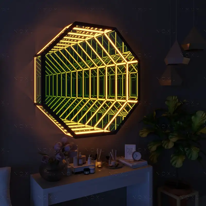 infinity mirror RGB color wifi control decoration hexagon wall lamp