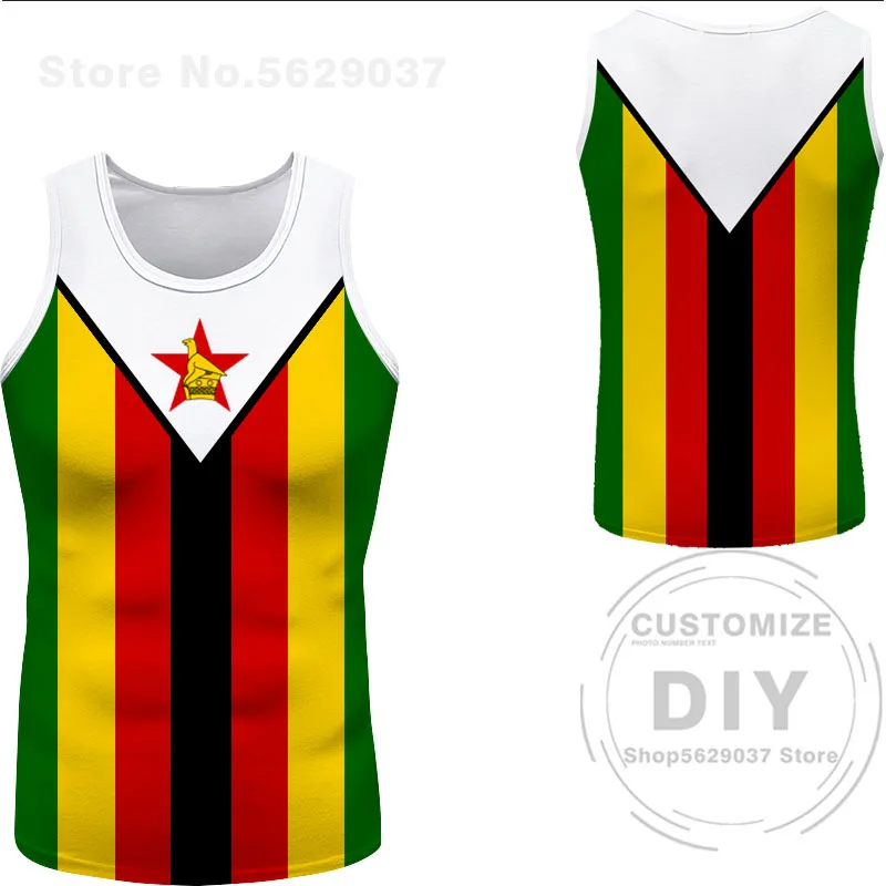 Zimbabwe Vest Diy Free Custom Zwe Tank Top Nation Flag Zw Country College Yezimbabwe Zimbabwean Photo Text Sleeveless T-Shirt