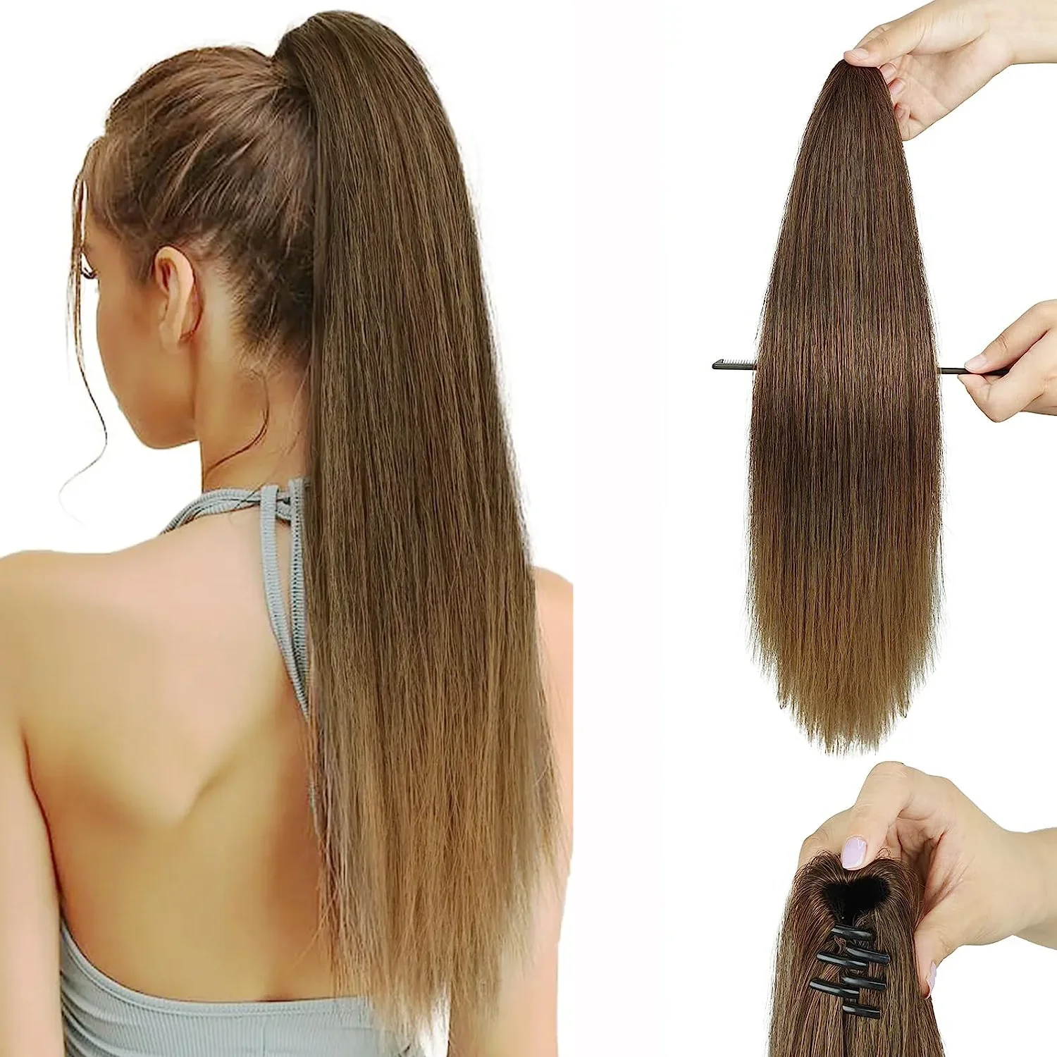 Synthetic Claw Clip Ponytail Hair Extension Straight Ponytail Extended Hairpin Extended Women Daily Use