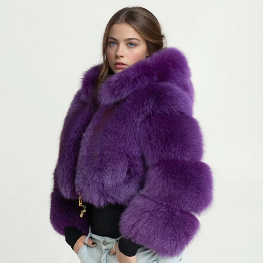 سترة فرو الثعلب الحقيقي مع غطاء محرك السيارة الأسود الطبيعي فرو الثعلب انغلق جاكيت منفوخ المرأة معطف الفرو جودة عالية معطف الفرو الحقيقي