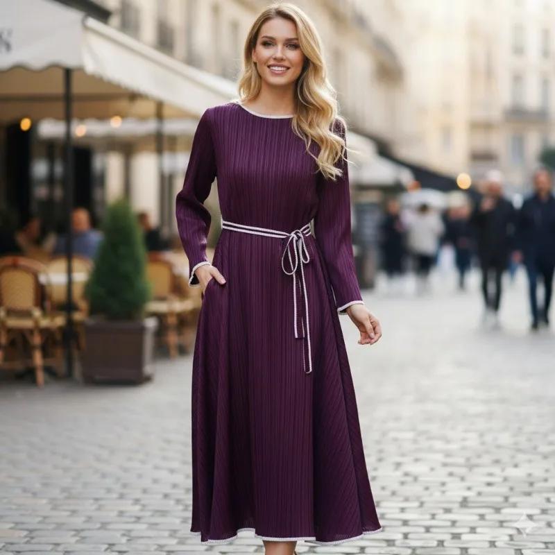 

Плиссированные платья Miyake 2026, весенние новые высококачественные плиссированные платья, темпераментные элегантные повседневные платья в деревенском стиле в Англии