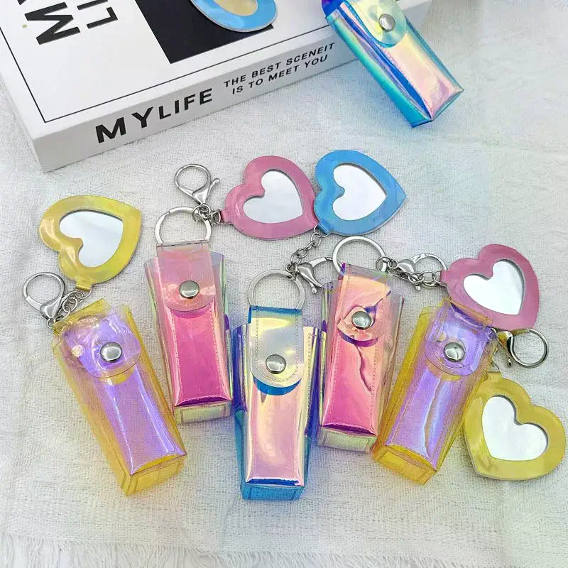 Portable Lipstick Bag Pouch Lip Balm Bag Keychain Holder Creative Lipsticks Protective Cover With Mirror