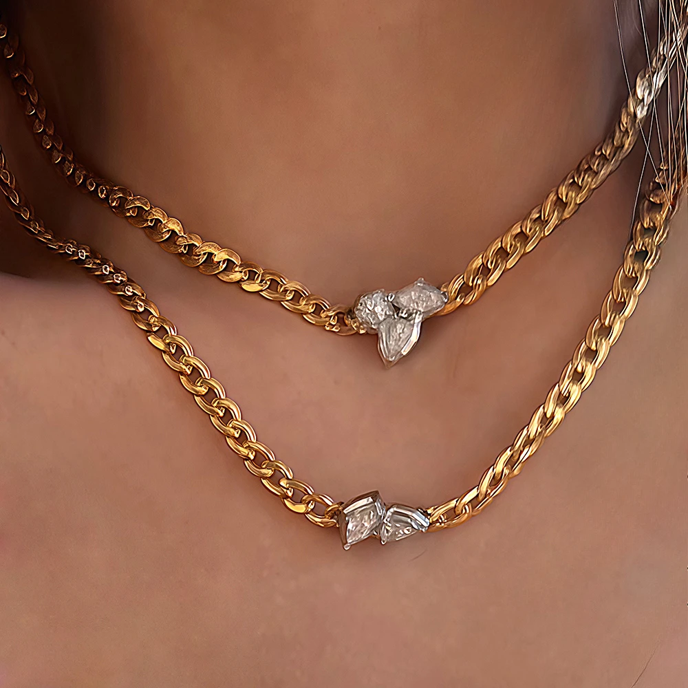 18k Gold Plated Tarnish Free Vintage Lucky Tear Zircon Design Pendant Chunky Chains Choker Necklace for Women Designer Jewelry