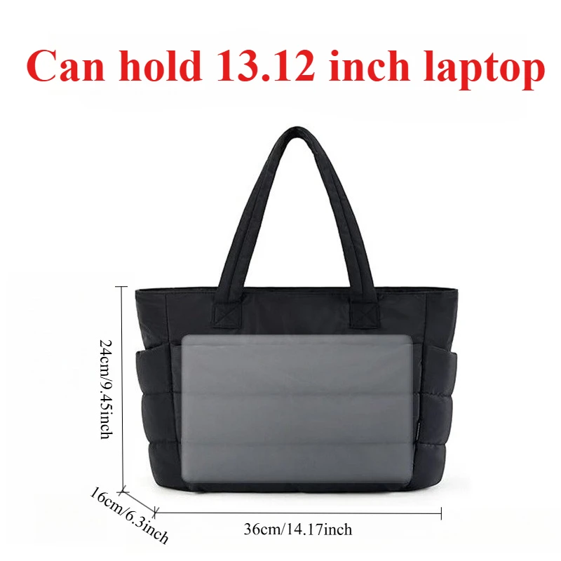 حقيبة نسائية بلون منتفخ مبطن للتنقل حقيبة كتف مبطنة للكلية حقائب يد نسائية بسيطة منظم تخزين السفر #6