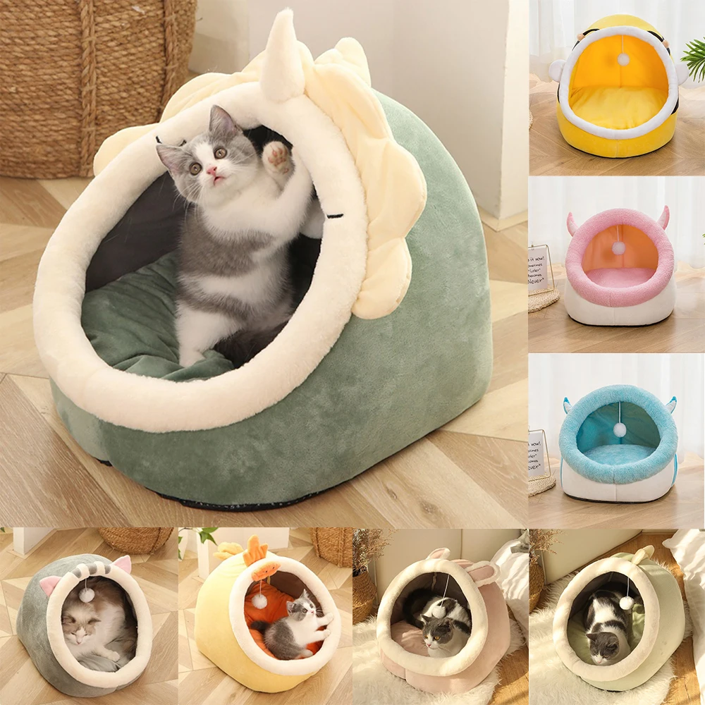 

Fun Cat Bed Warm Soft Fully Wrapped Pet Basket Comfortable Kitten Lounger Cushion Cat House Tent Puppy Pad Pouch Washable