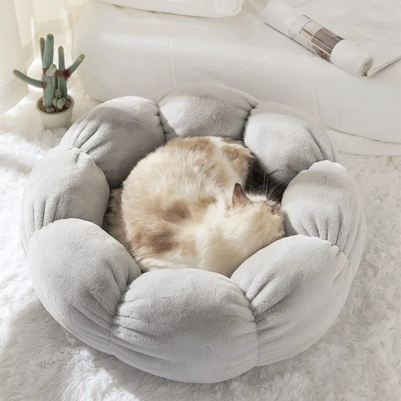 Pet Macaron Flower Cat Neck Protection Plush Nest Cat Mat Four Seasons Universal round Kennel Cute Cat Bed