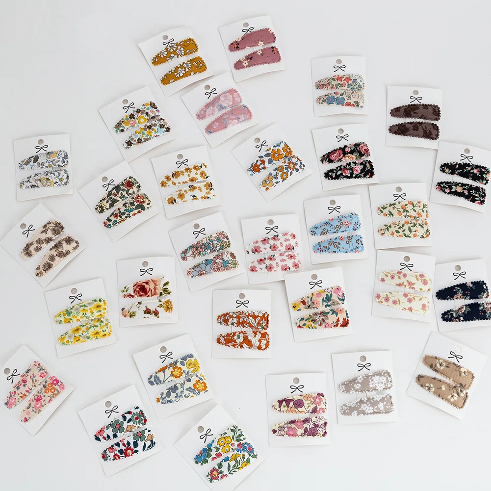 120pcs New Basic Snap Baby Hair Drop Clips Cotton Floral Printed Hair Clamp Pins Hairpins BB Barrettes Kid Girls Headwear Bulk