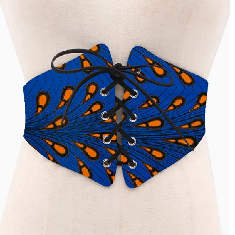 Women African wax print fabric belt with string decorative belt
