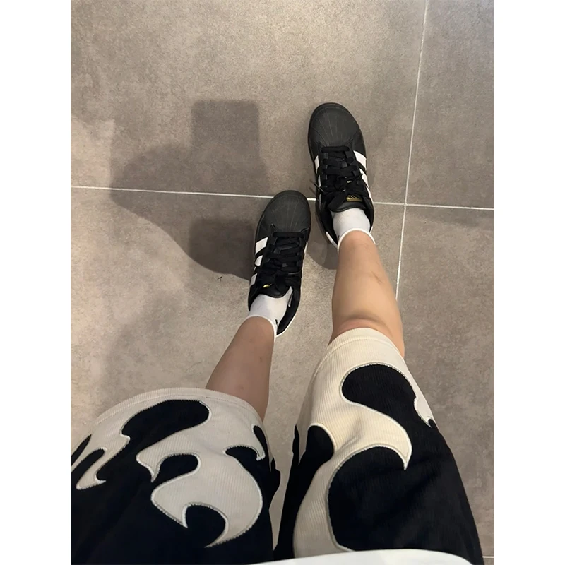 

Corduroy Flame orts Men's Summer American Oldschool Sports Youth Baskeall Five-Quarter Length Straight Leg Casual Trousers