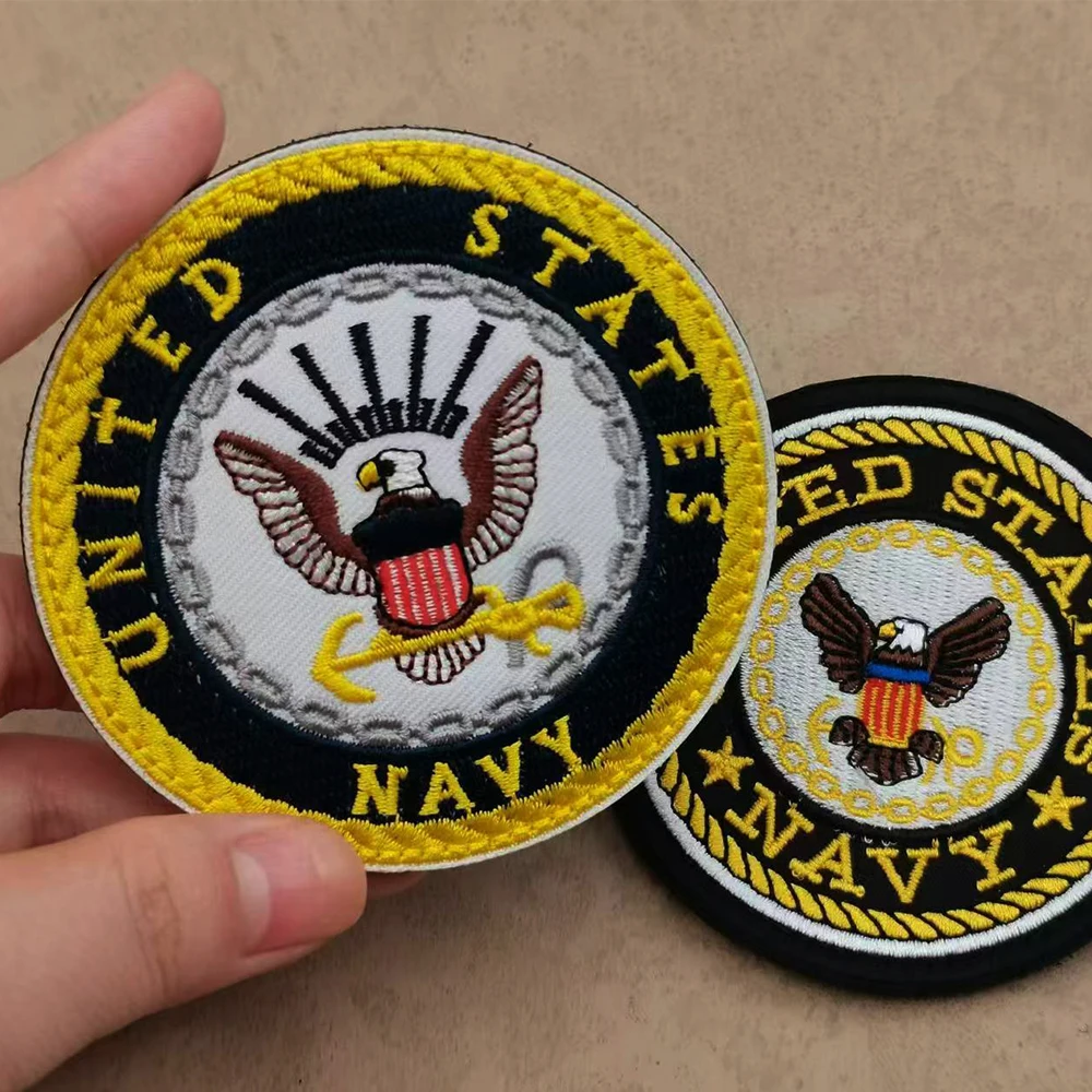 Yellow Embroidery Navy Patch UNITED STATES Eagle Navy Symbol Round Label Patch Sew-on Navy Uniform Shoudler Bag Hat