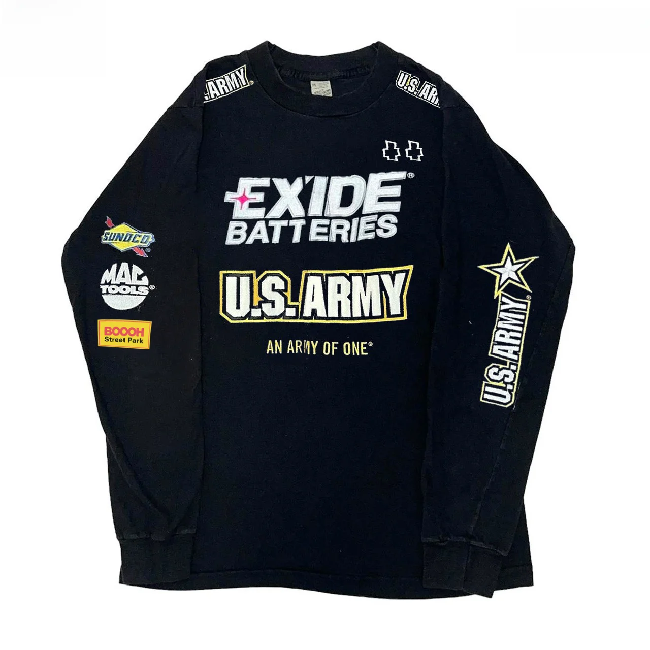 

Retro American Lazy Style Heavyweight Black Long Sleeve T-Shirt Sport High-End Racing Base Top Breathable Cotton Youth Fashion