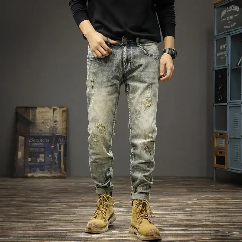 

Cargo Tapered Male Cowboy Pants Trousers Stretch Men's Jeans Elastic Y2k Streetwear Stacked Xs 90s Goth Washed Aesthetic Kpop